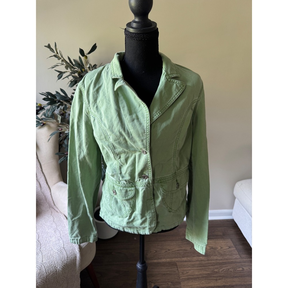 Vintage Sage Green Cotton Twill Utility Blazer Jacket Two Button Front Small